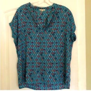 Pleione Blue and Red Geometric Blouse